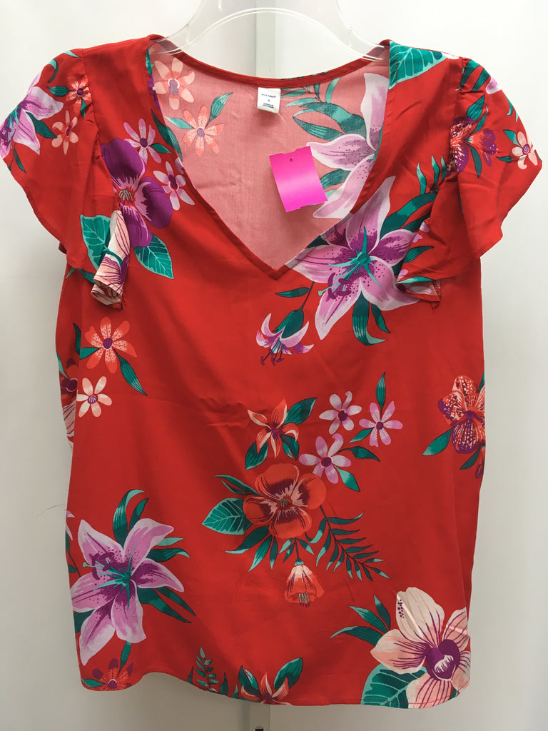 Old Navy Size Small Red Floral Short Sleeve Top