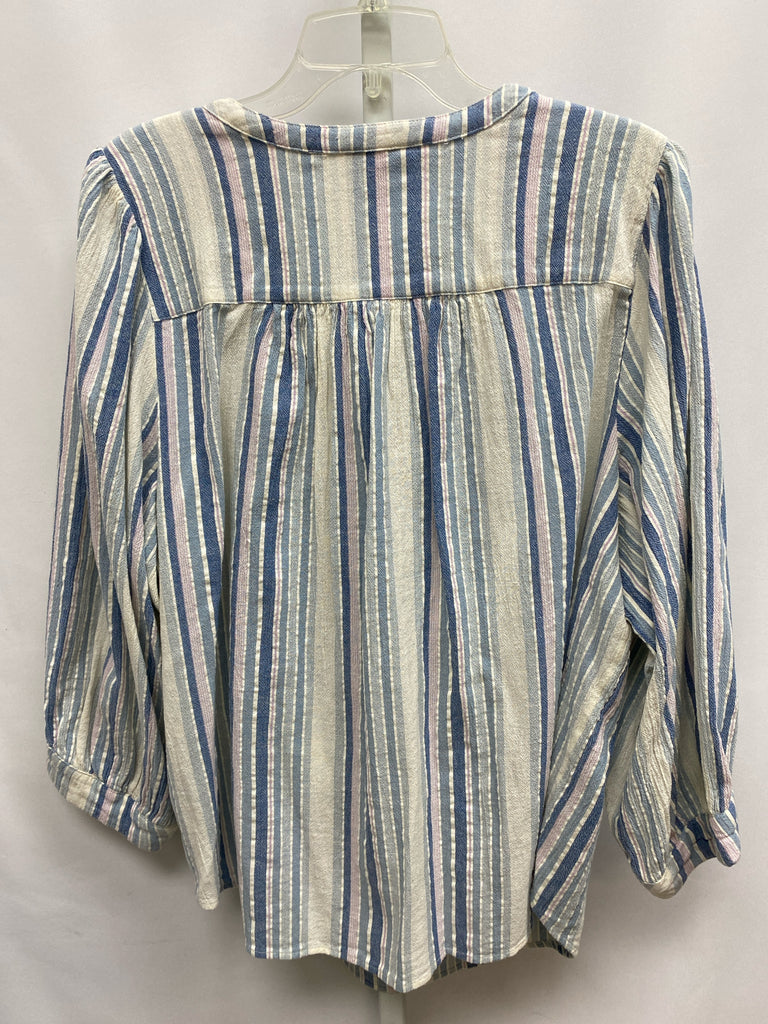 Chaps Size 1X Blue Stripe Long Sleeve Top