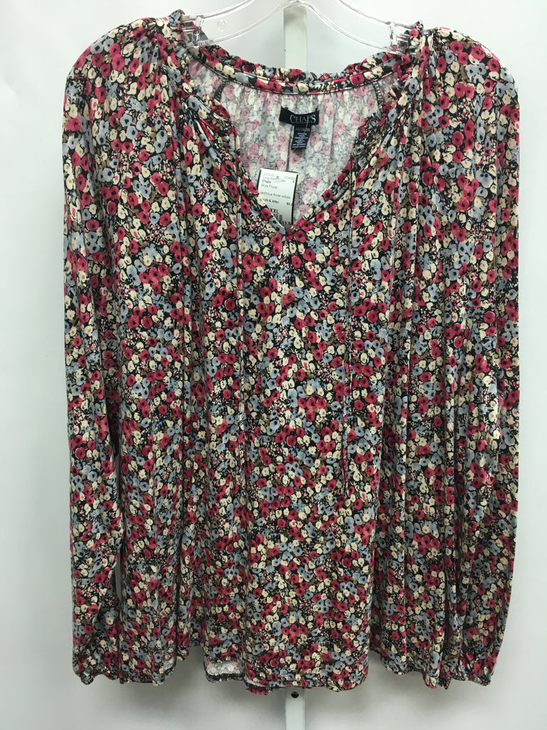 Chaps Size XXL Blue Floral Long Sleeve Top