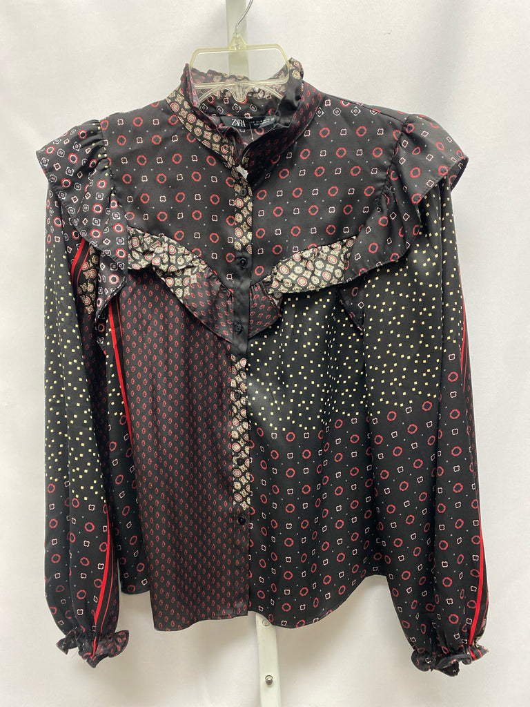Zara Size Medium Black Print Long Sleeve Top