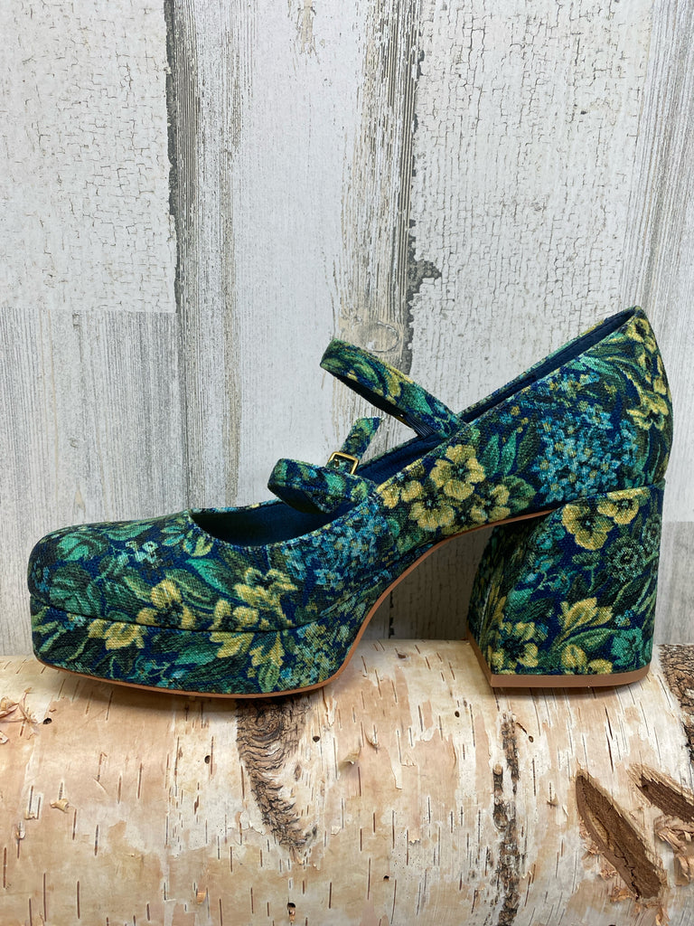 Size 9 Teal Floral Mary Janes