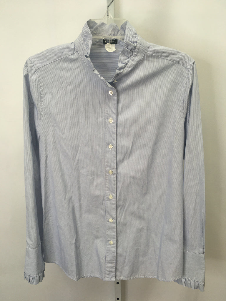 JCrew Size 12 White/blue Long Sleeve Top