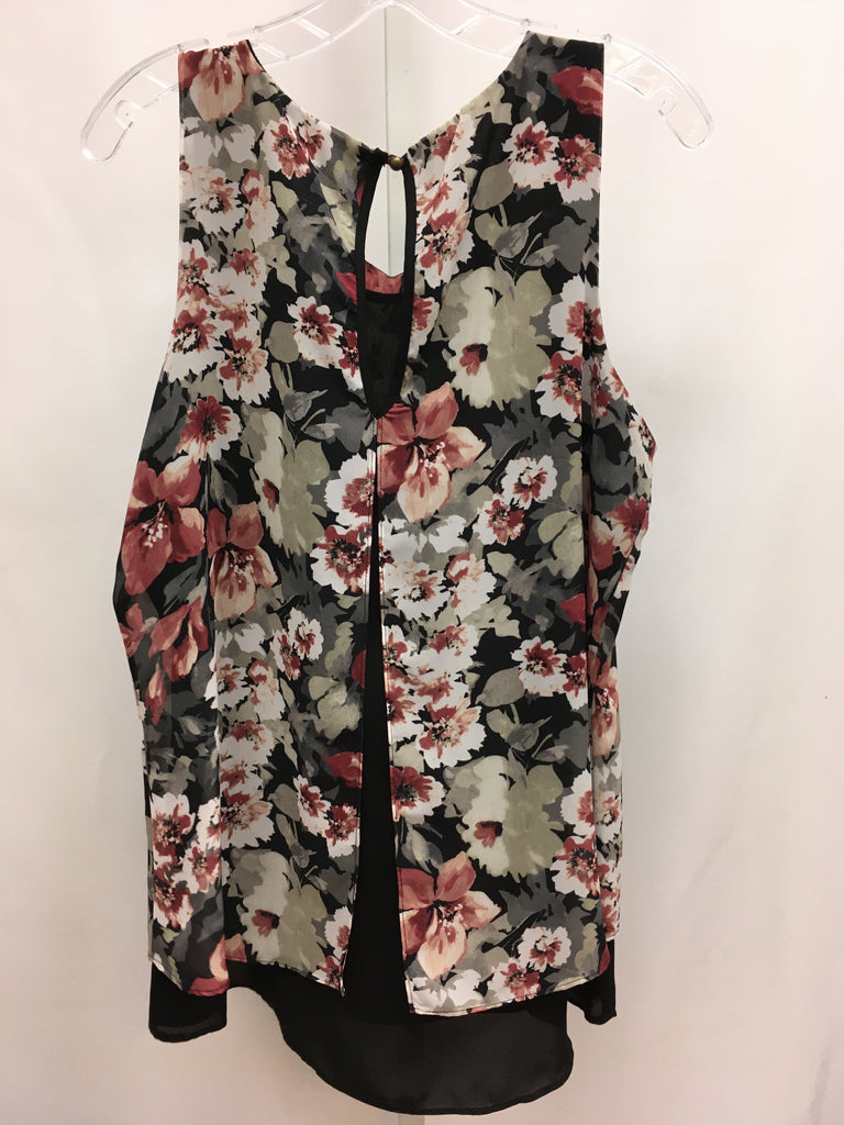 HALO Size Large Black Floral Sleeveless Top