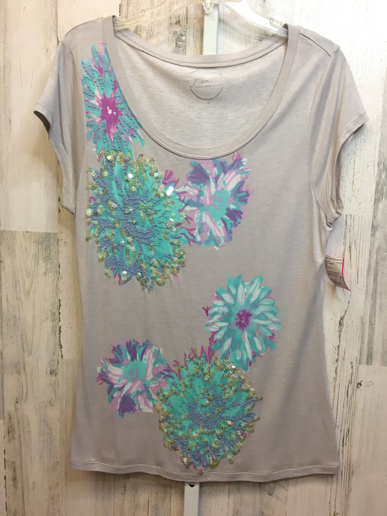 Inc Size XL Gray floral Short Sleeve Top