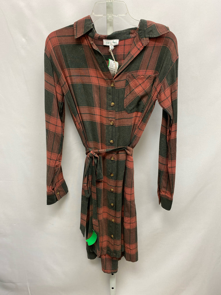 Size XS Grace & Lace Orange Plaid Long Sleeve Dress