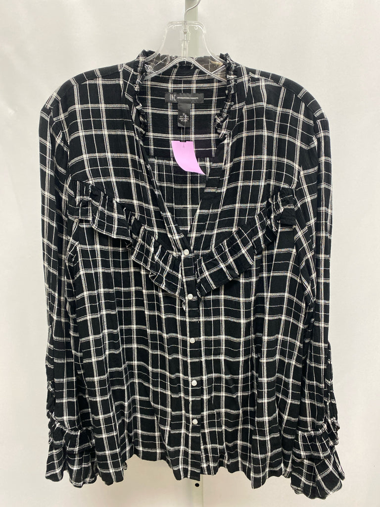 Inc Size XL Black Plaid Long Sleeve Top