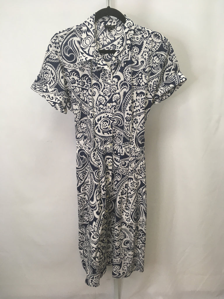 Size 12 Talbots Blue/White Short Sleeve Dress