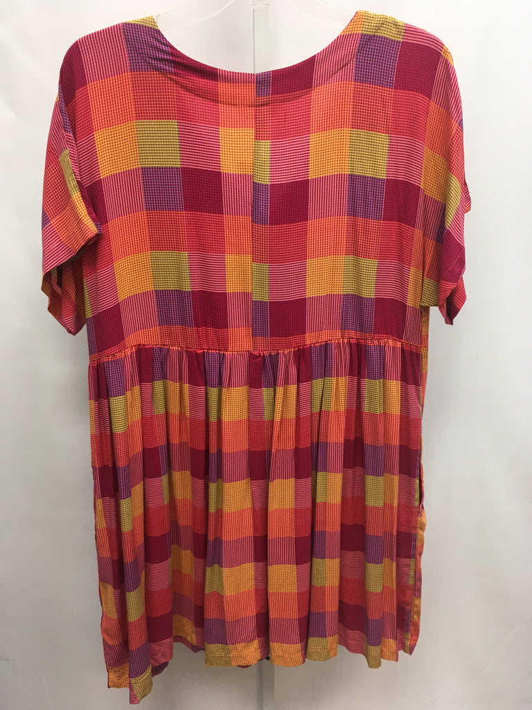 Size 1X terra&sky Pink Plaid Short Sleeve Dress