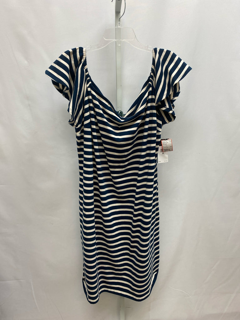 Size 2X lauren Navy/Cream Short Sleeve Dress