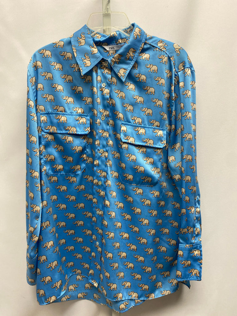 Zara Size XL Blue Print Long Sleeve Top