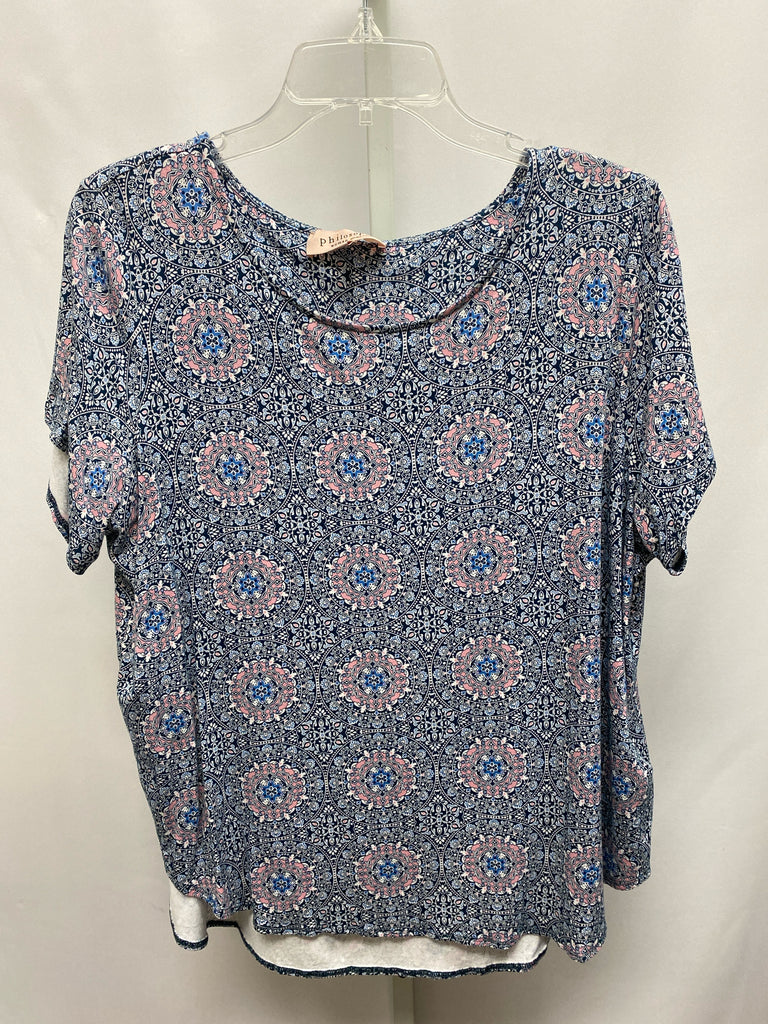 Philosophy Size 1X Blue Floral Short Sleeve Top