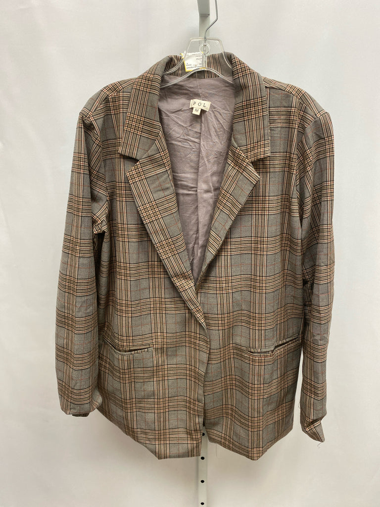 POL Size Medium Brown Plaid Blazer