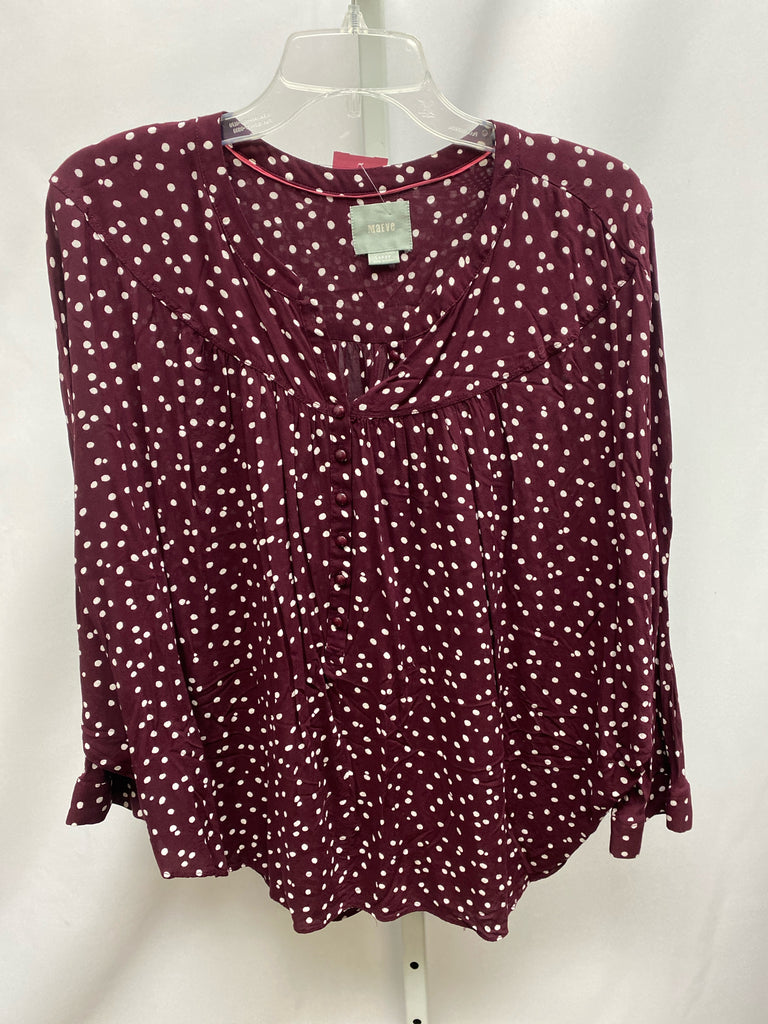 maeve Size Large Burgundy Print Long Sleeve Top