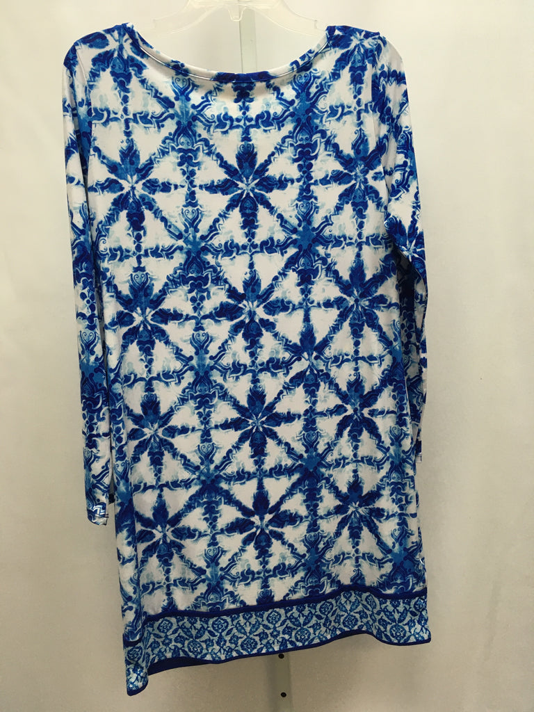 Size Large Michael Kors White/blue Long Sleeve Dress