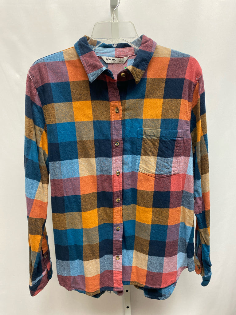 Sonoma Size Large Blue Plaid Long Sleeve Top