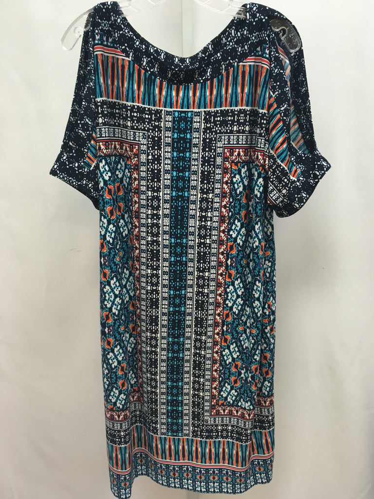 Size Chico's 2 (Large) Chico's Navy Print Cold Shoulder Dress