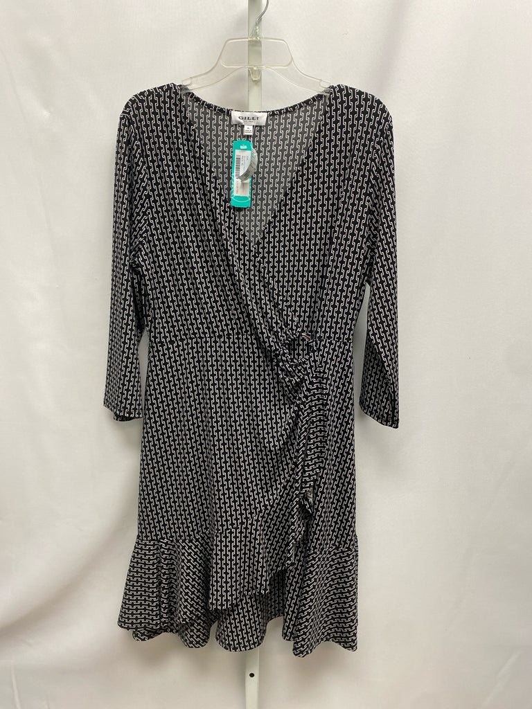 GILLI Size XL Black Print 3/4 Sleeve Dress