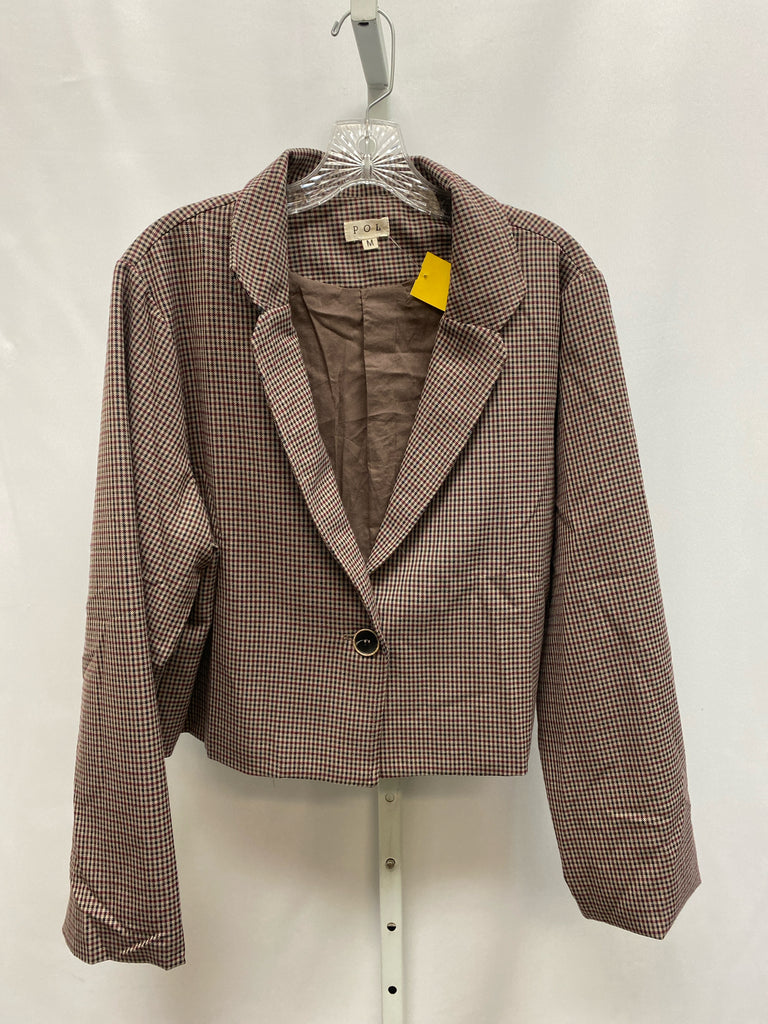 POL Size Medium Gray Plaid Jacket/Top