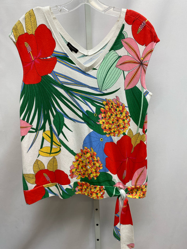 Talbots Size Medium White Floral Sleeveless Top