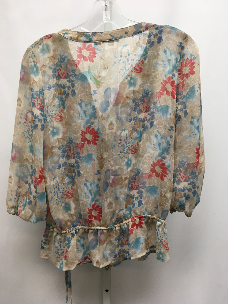 Ana Size Small Tan Floral 3/4 Sleeve Top