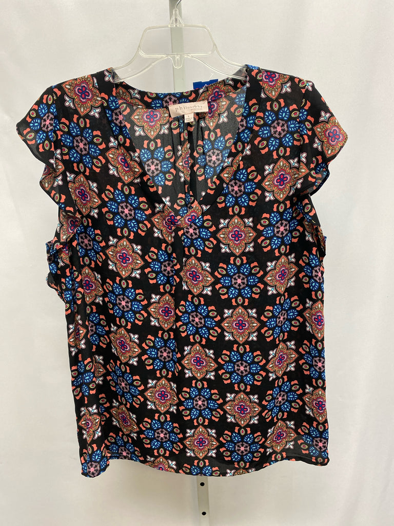 Philosophy Size Large Black Print Short Sleeve Top