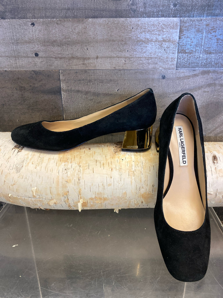 Karl Lagerfeld Size 8 Black/Gold Heels