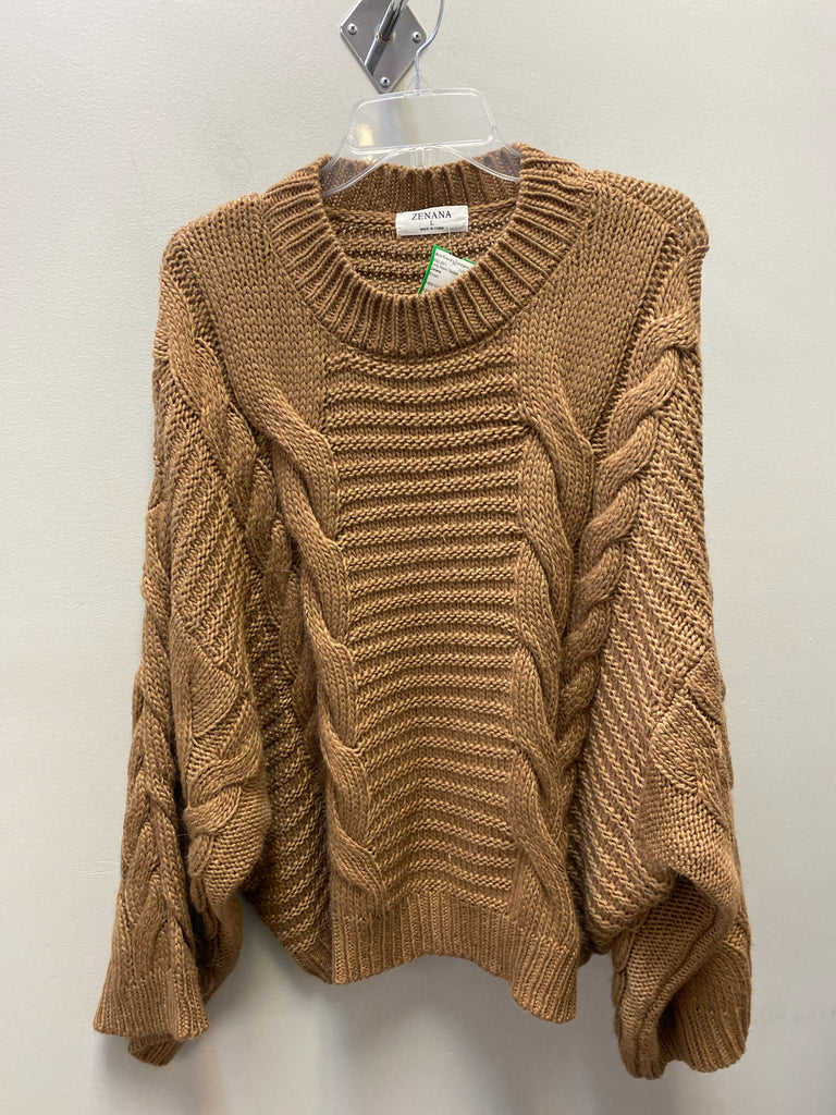 Zenana Size Large Brown Long Sleeve Sweater