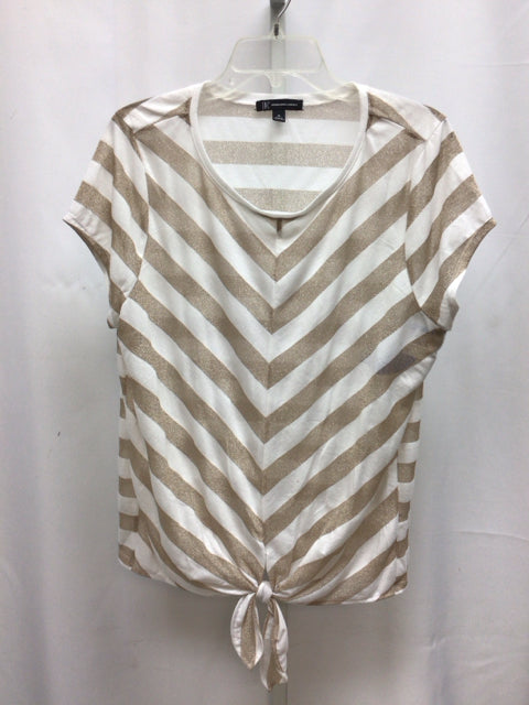 I.N.C Size XL White/Gold Short Sleeve Top
