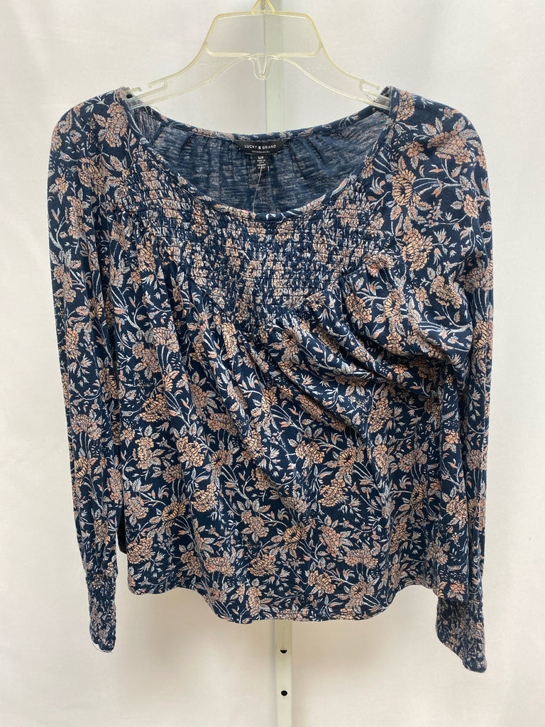 Lucky Brand Size Small Navy Floral Long Sleeve Top