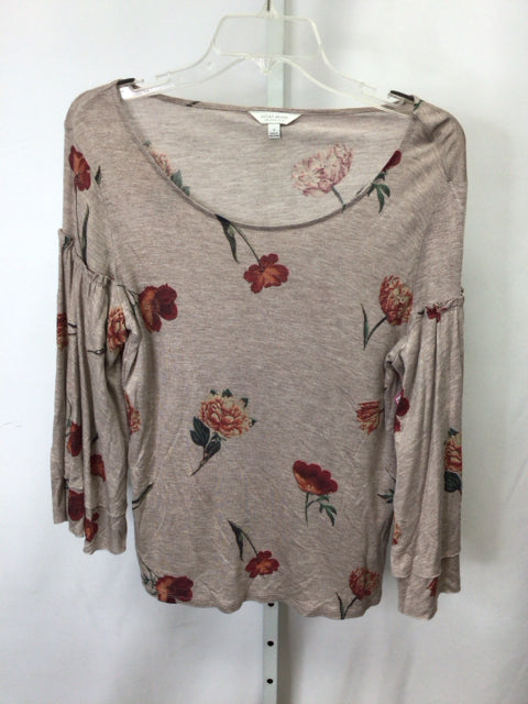 Lucky Brand Size Small Tan Floral Long Sleeve Top