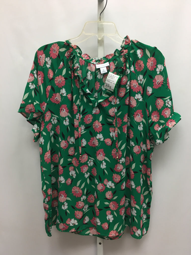 Liz Claiborne Size XL Green Floral Short Sleeve Top