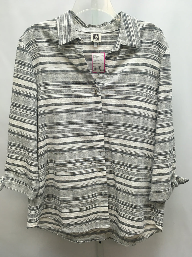Anne Klein Size Large Gray/White 3/4 Sleeve Top