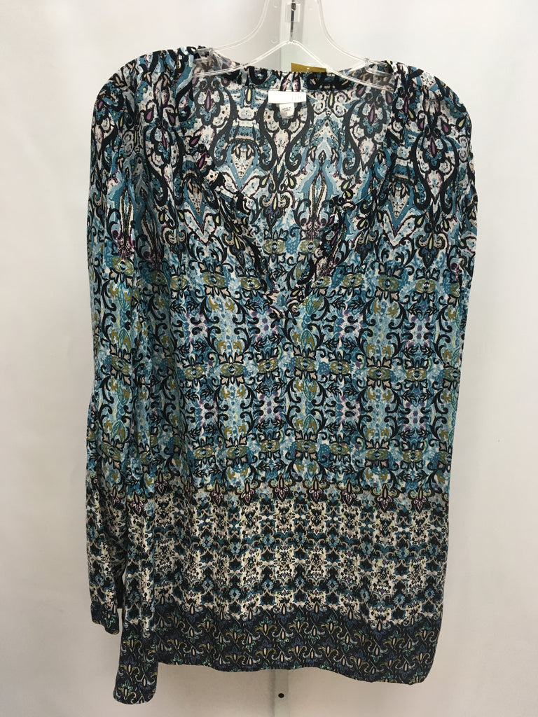 J.Jill Size Large Blue Print Long Sleeve Top