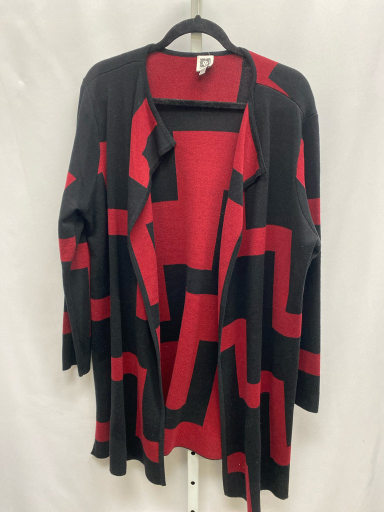 Anne Klein Size L/XL Black/Red Cardigan