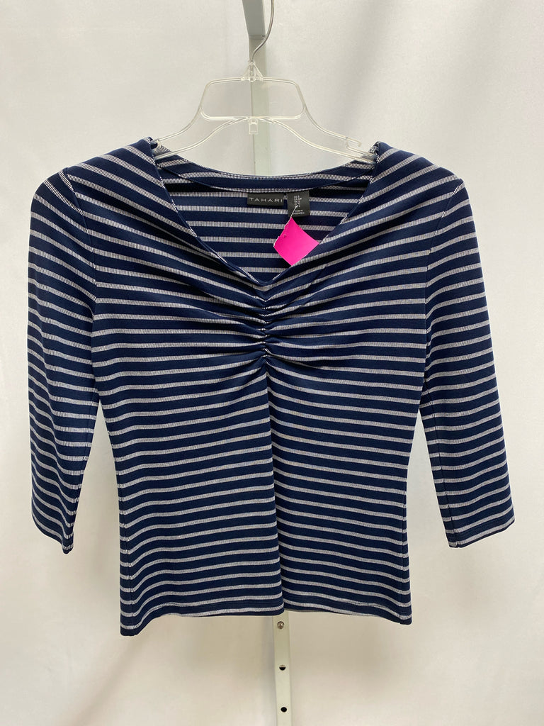 Tahari Size Small Blue Stripe 3/4 Sleeve Top