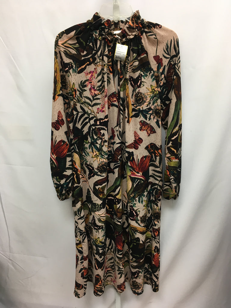 H & M Size 12 Tan Floral Long Sleeve Dress – Best Friends Consignment