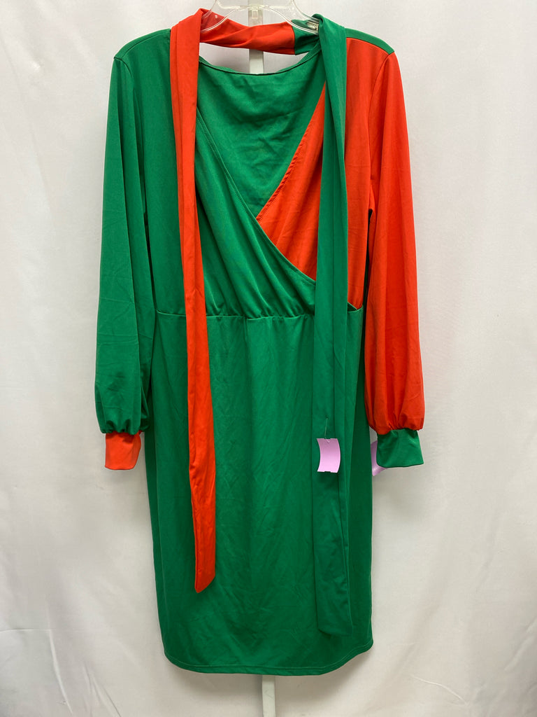 Size XXL Orange/green Long Sleeve Dress