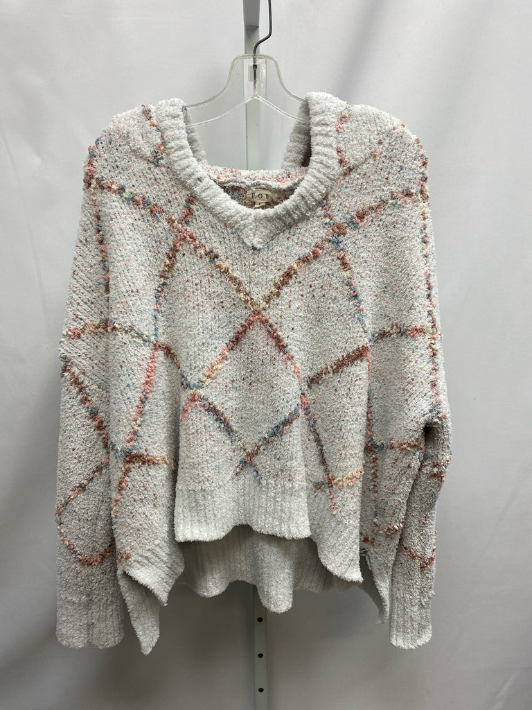 POL Size Large White Print Long Sleeve Sweater