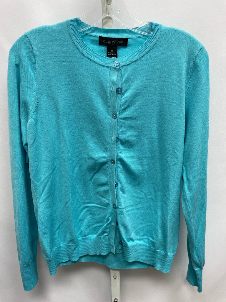 August Silk Size Medium Aqua Cardigan