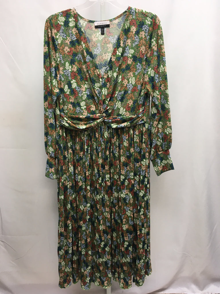 Size 22/24 eloquii Green Floral Long Sleeve Dress