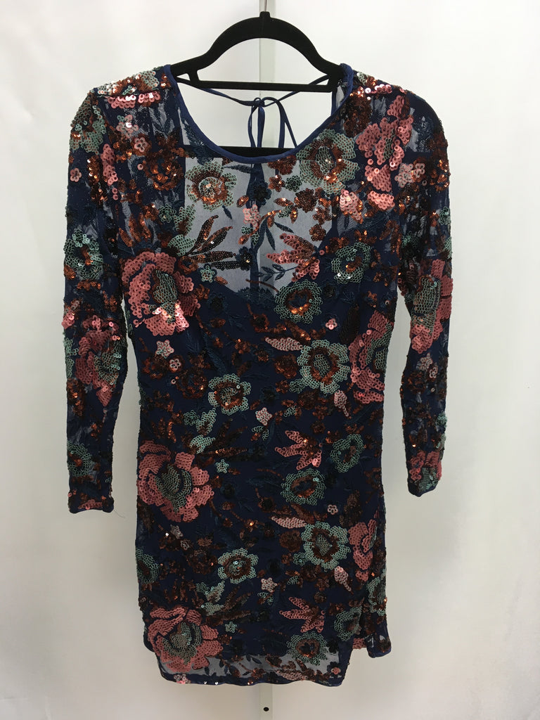 Anthropologie Size 2P Blue Floral Long Sleeve Dress