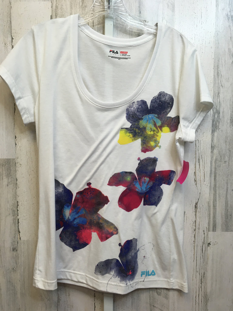 Fila Size Large White Floral Short Sleeve Top
