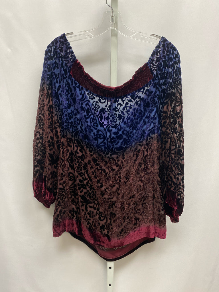 Sundance Size PM Blue Print 3/4 Sleeve Top