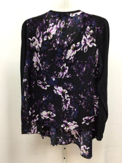Simply Vera Size Large Black Floral Long Sleeve Top