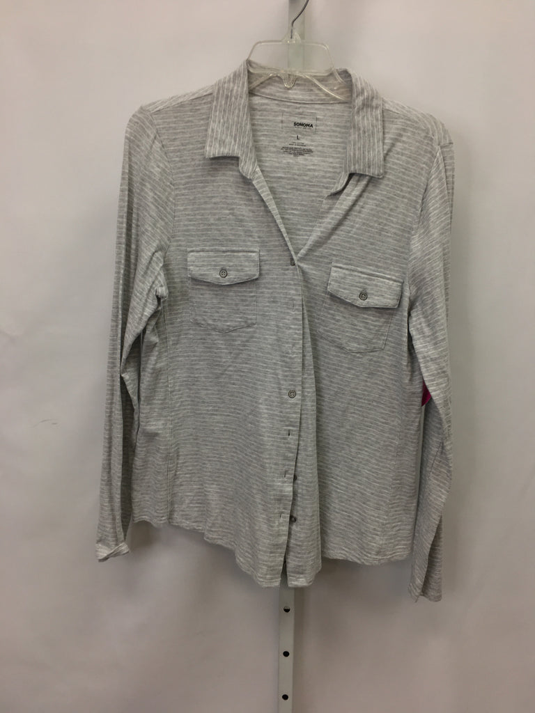 Sonoma Size Large Gray Stripe Long Sleeve Top