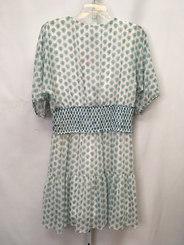 Size Large Taylor White/Teal 3/4 Sleeve Dress