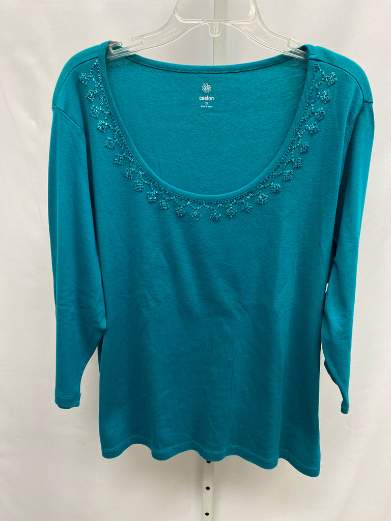 Caslon Size 2X Teal 3/4 Sleeve Top