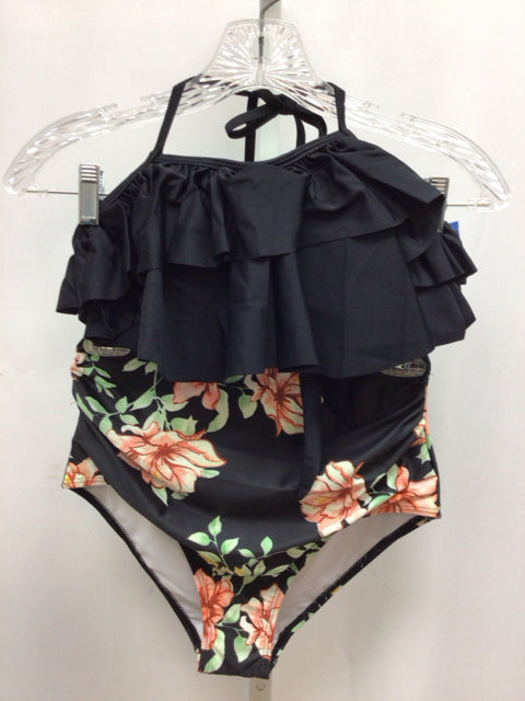 Amazon Essentials Size Small Black Floral Swimsuit