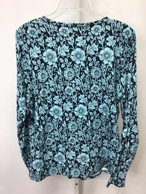 Talbots Size Large Navy Floral Long Sleeve Top