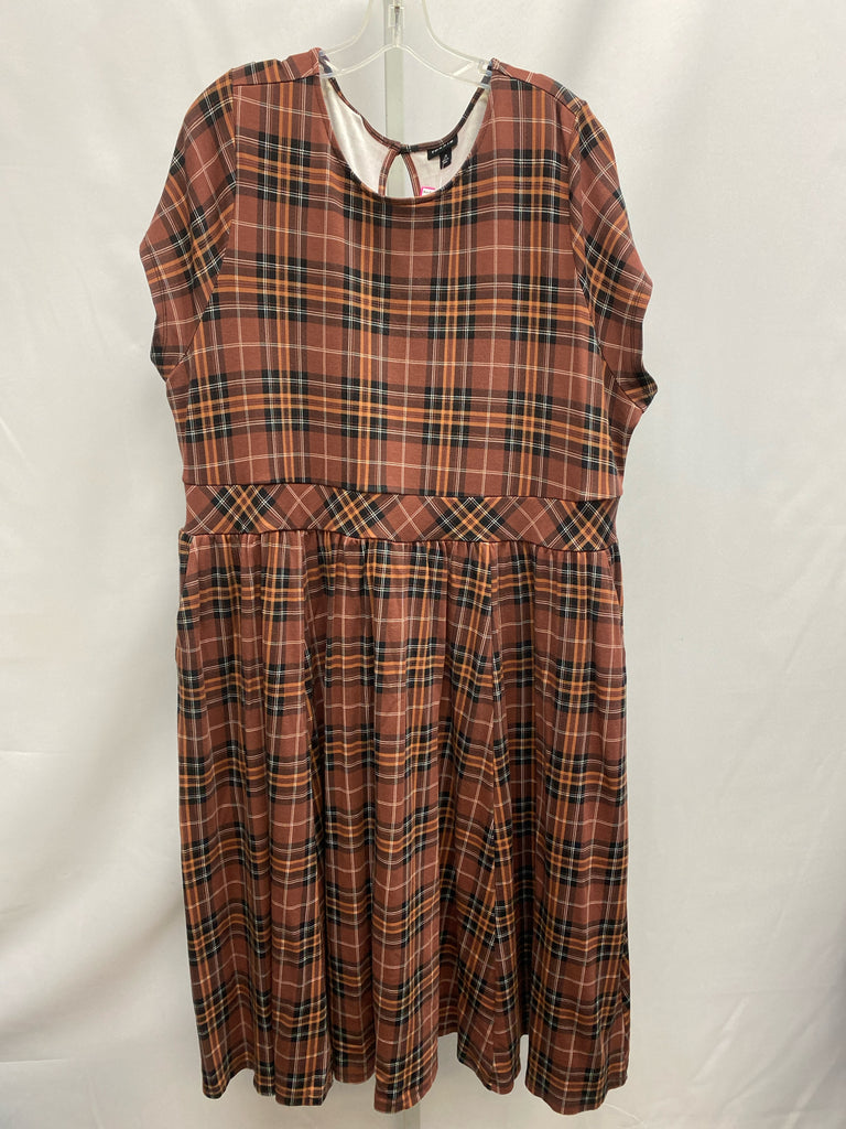 Size 3X Torrid Brown Plaid Short Sleeve Dress